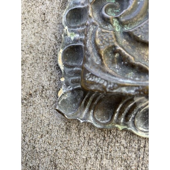 Ornate Repousse Brass Tray Baroque-Style Design Engraved Bird Motif - Picture 8 of 9